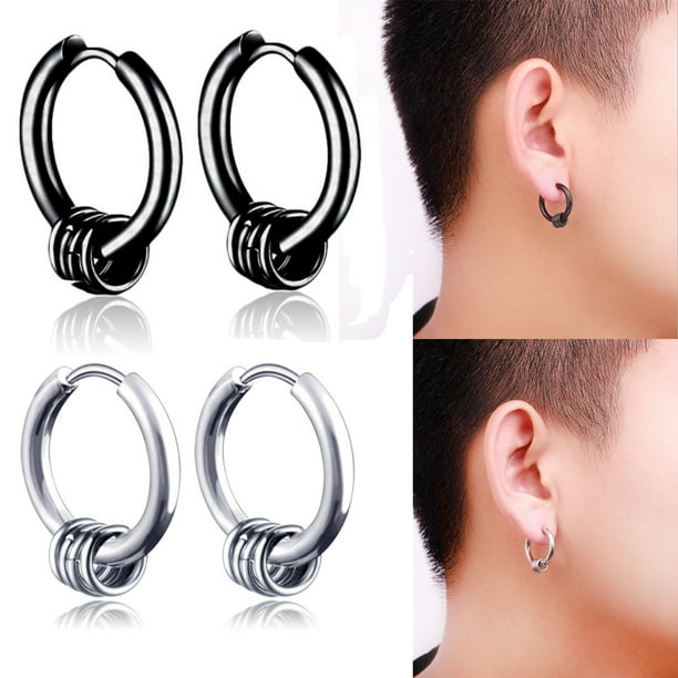 3 Pairs Stainless Steel Round Hoop Hinged Snap Huggie Earrings For Mens Womens 